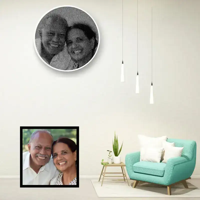 Couple portrait string art on wall